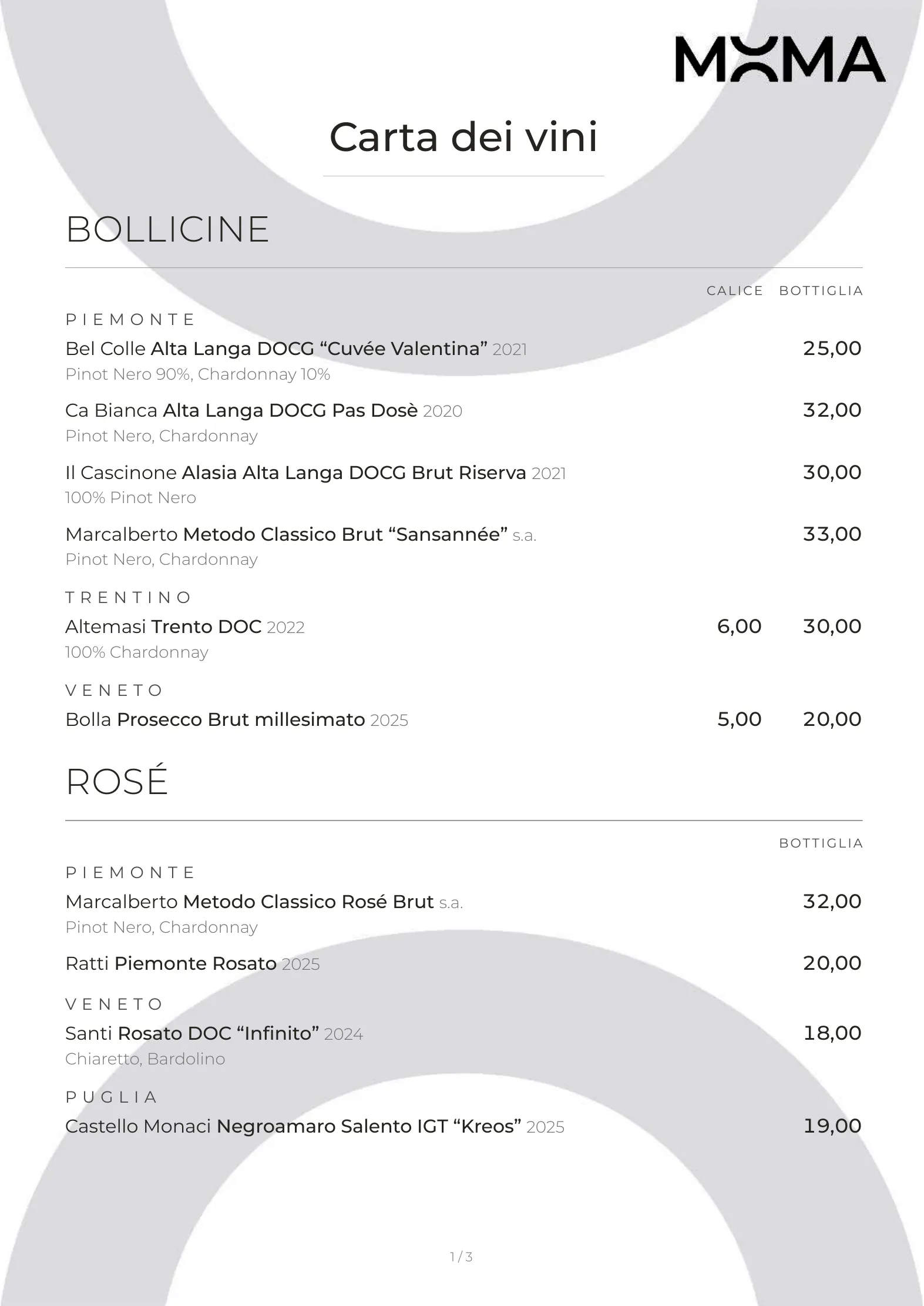 Carta dei vini – 1
