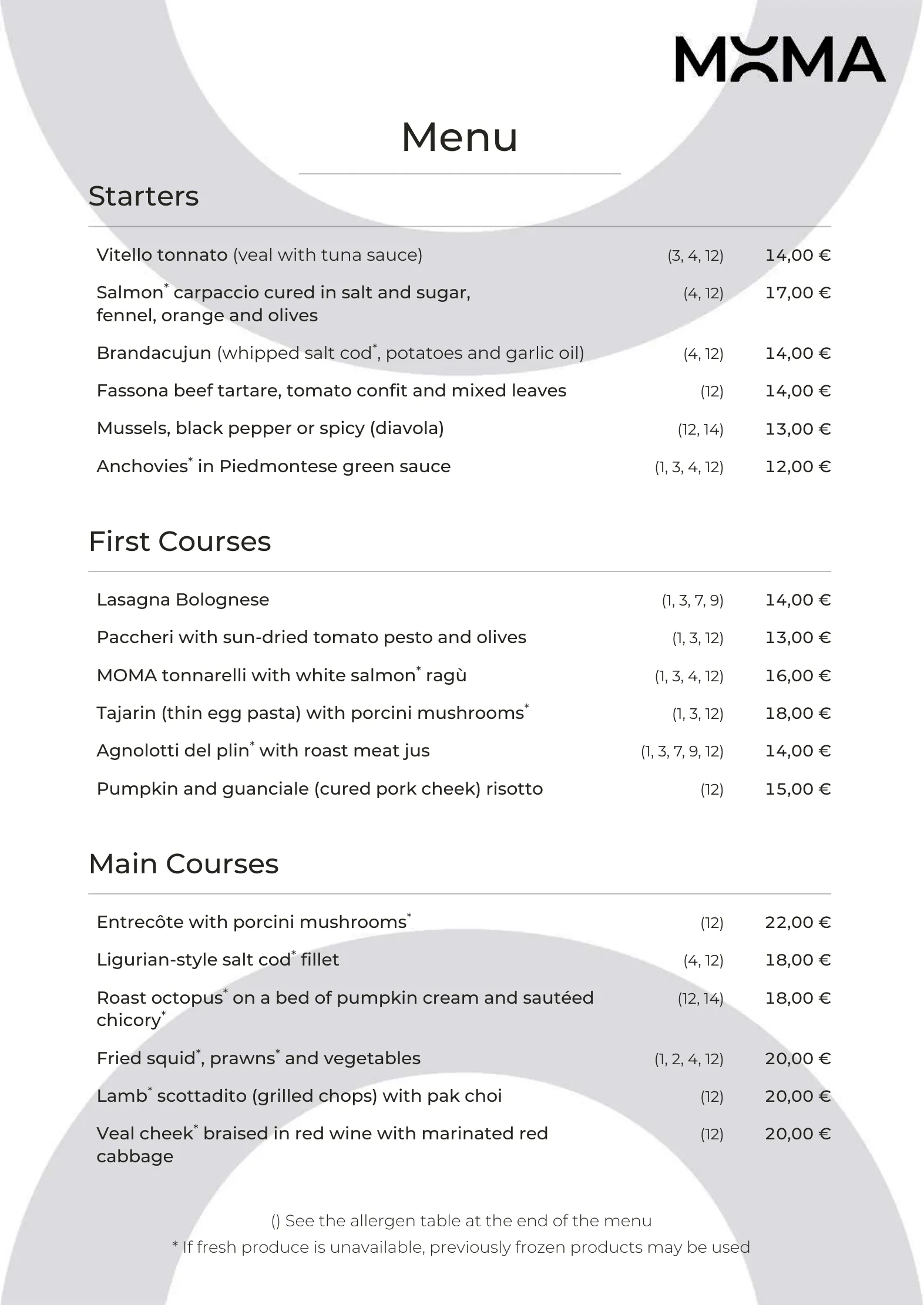 Menu – 1