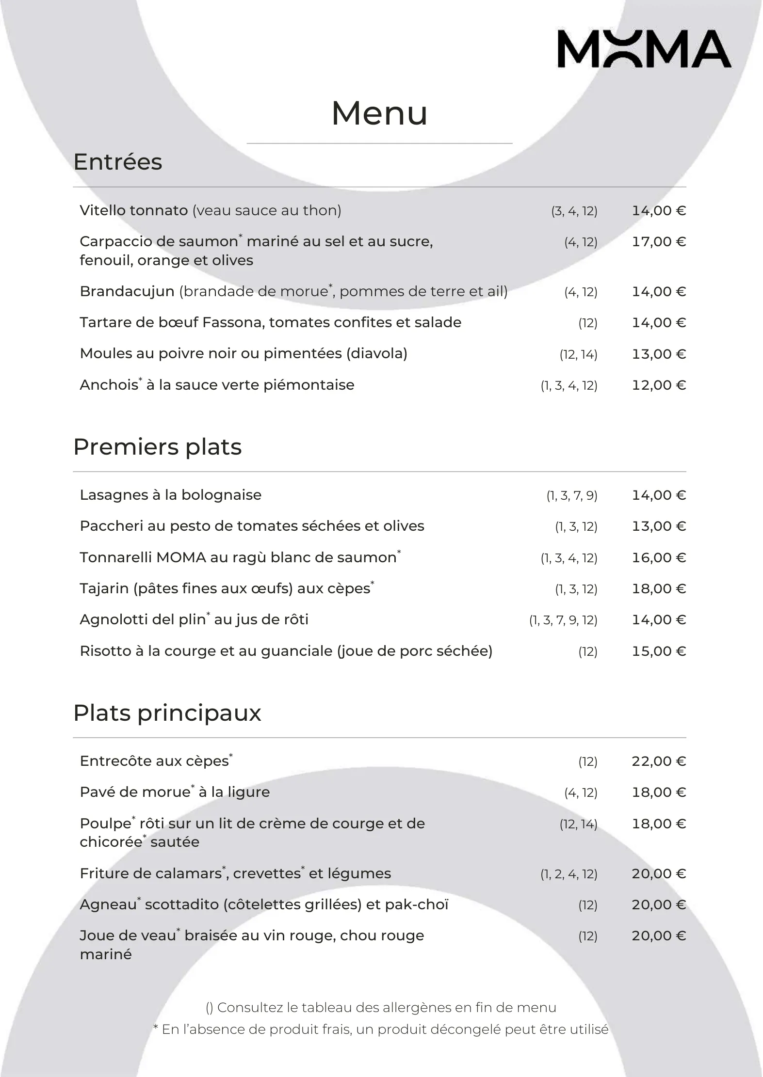 Menu – 1